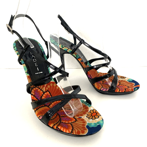 Casadei Sandal Black Patent Leather Strappy Slim Heel Open Toe Ankle Str… - Picture 4 of 11